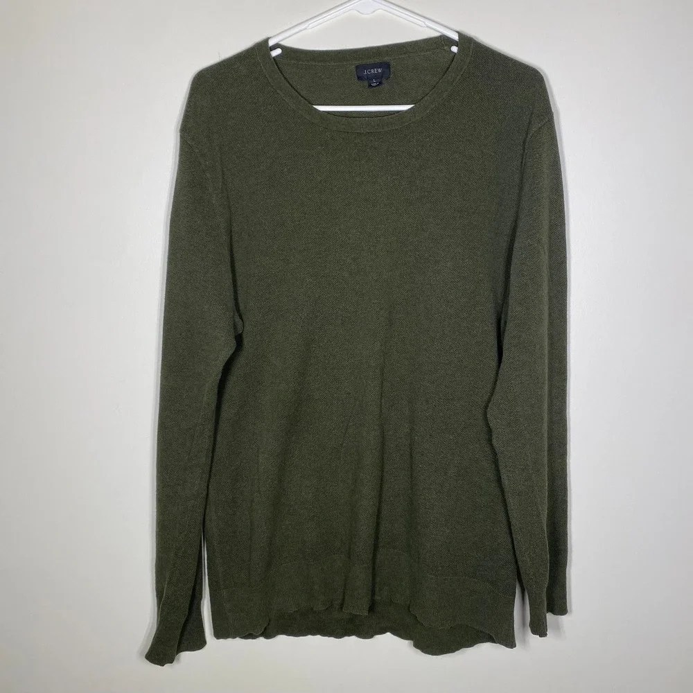 J.Crew Cotton Cashmere Blend Crewneck‎ Sweater Mens Large Olive Green